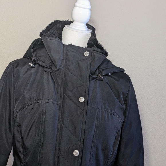 Faux Fur Black Quilted Winter Coat with Detachable Hood NWT - Picture 4 of 11